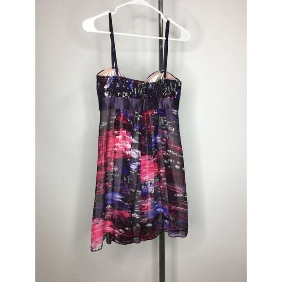 BCBG Maxazria Strapless Dress Multicolor Sheer Chiffon Jewel Trim Size 2 - Picture 2 of 6